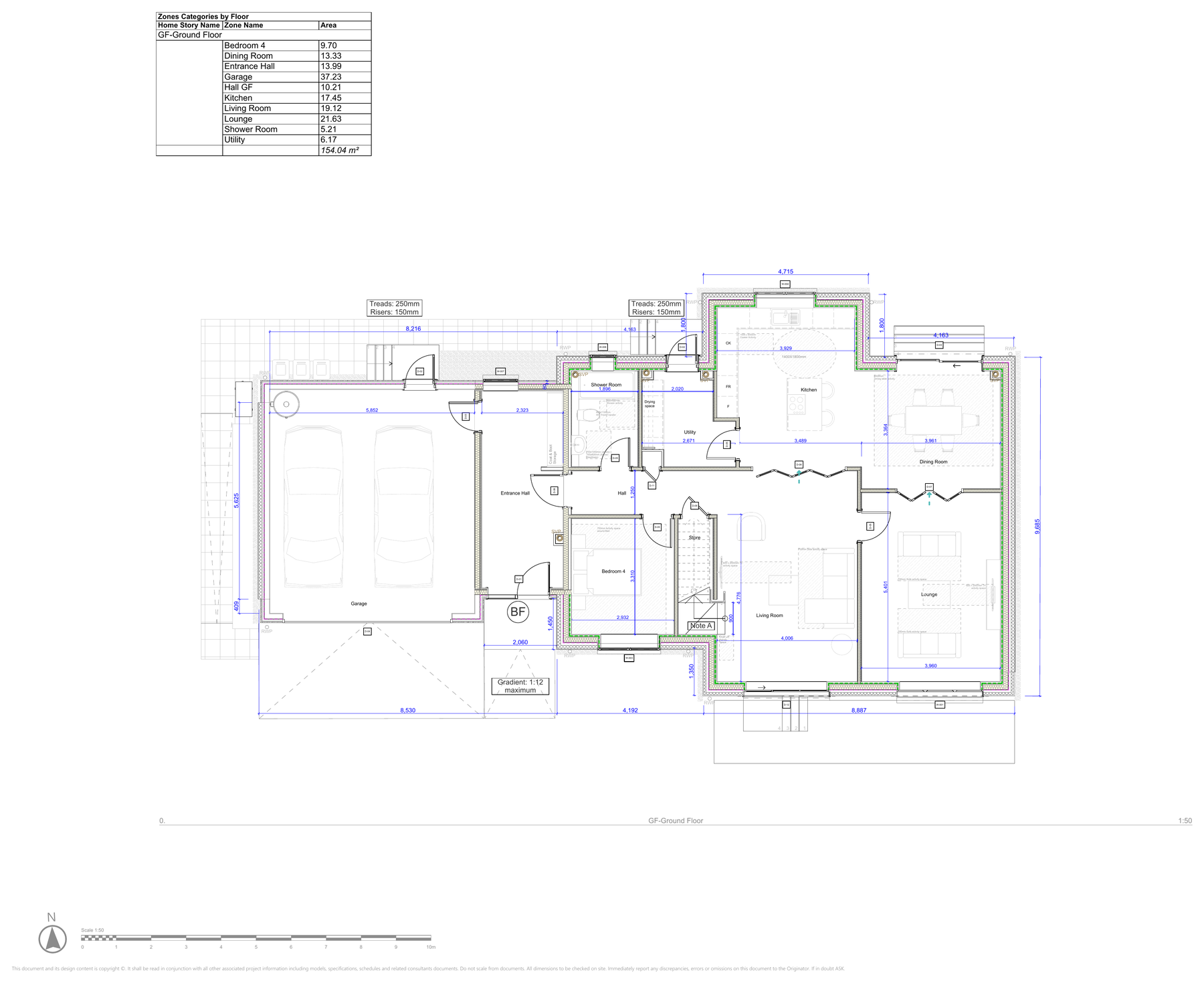 Ground floor layout for Hollywalk Meadows showing garage, kitchen, dining room, lounge, living room, bedroom 4, utility and room areas