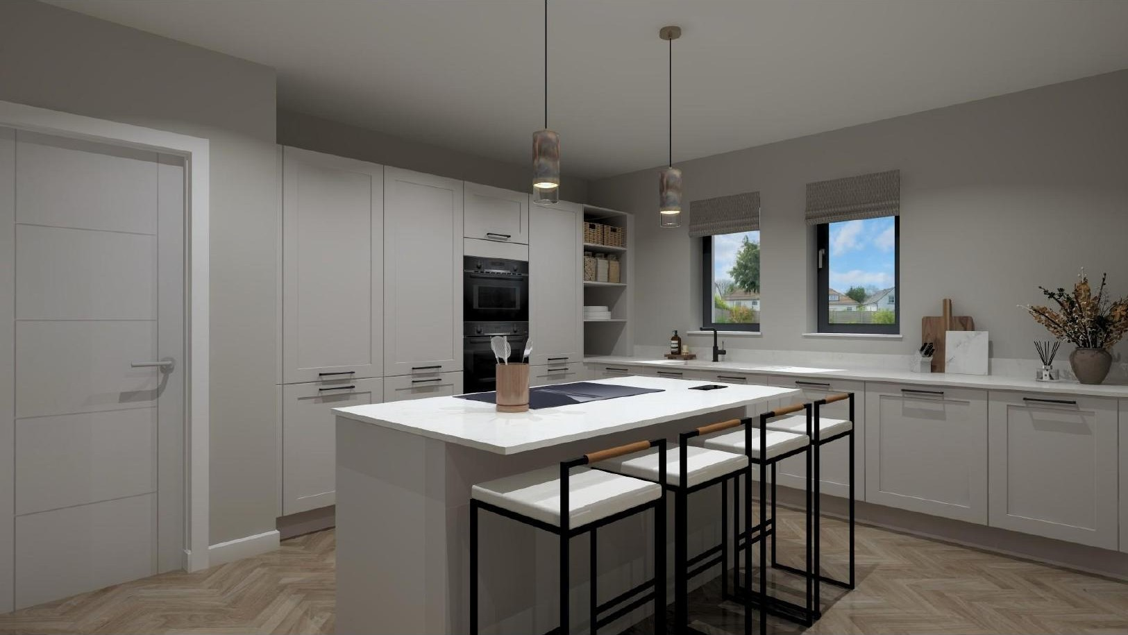 Contemporary kitchen with island at Moss Road, Dunmore