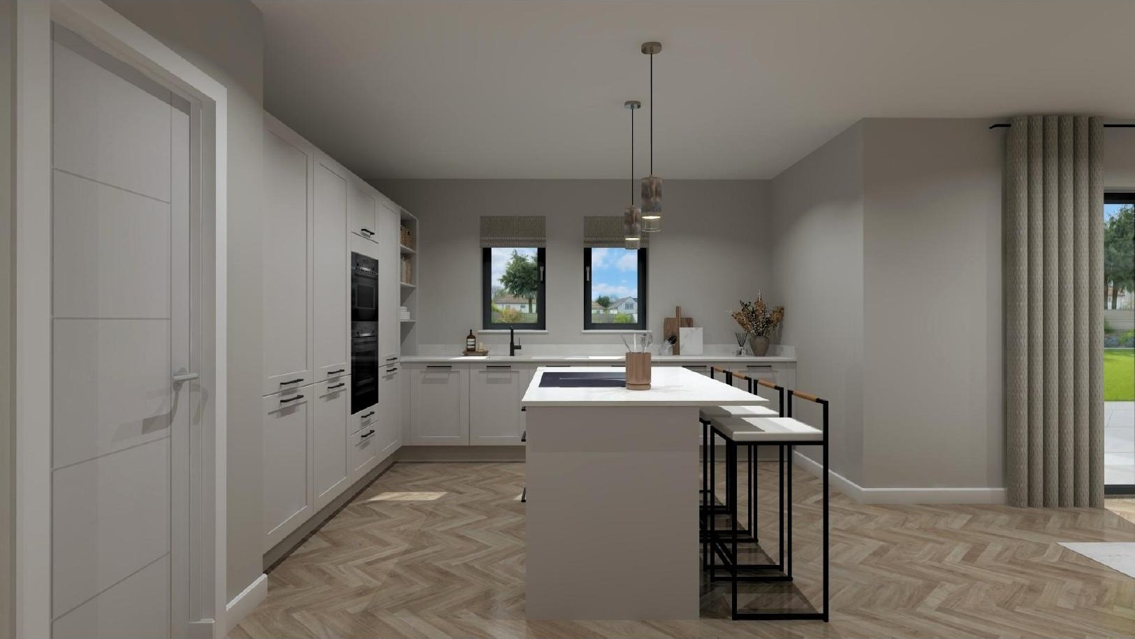 Kitchen with garden views at Moss Road, Dunmore